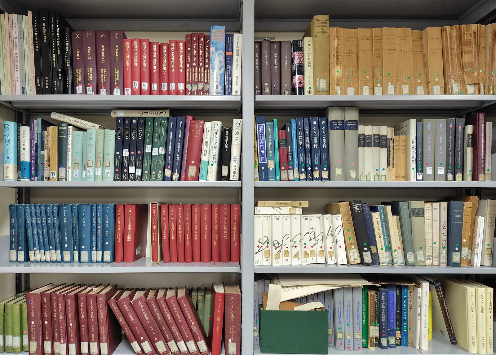 研究室の書架。オックスフォード古典叢書やローブ古典叢書などの原典が並ぶ